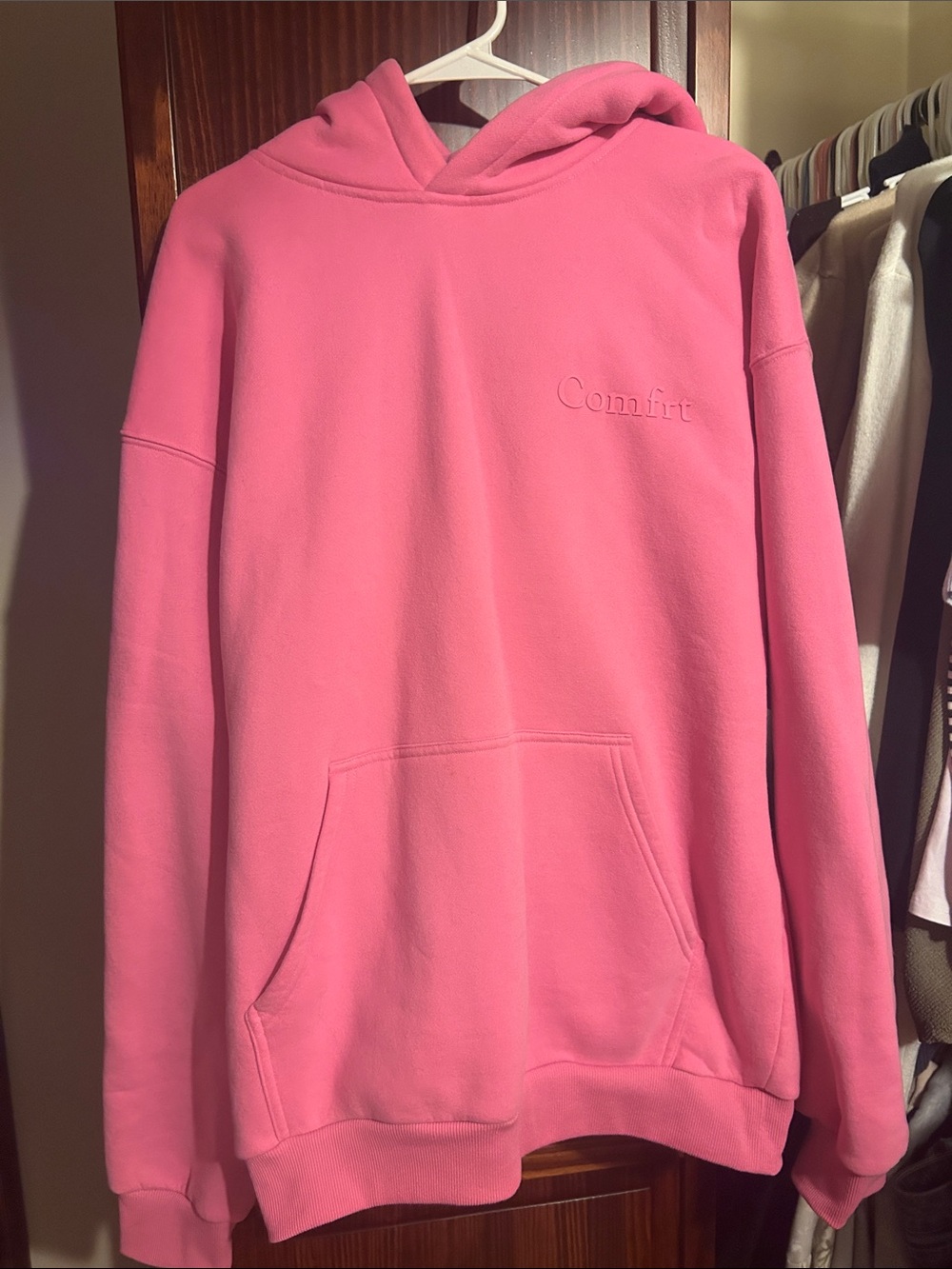 Comfrt Embossed Pink Hoodie